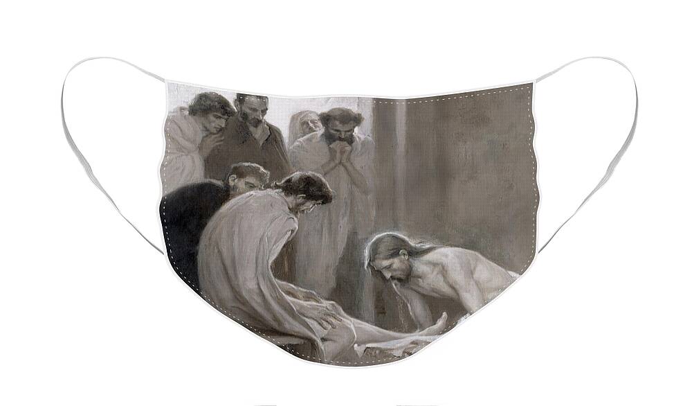 Disciple Face Mask featuring the painting Jesus Washing the Feet of his Disciples by Albert Gustaf Aristides Edelfelt