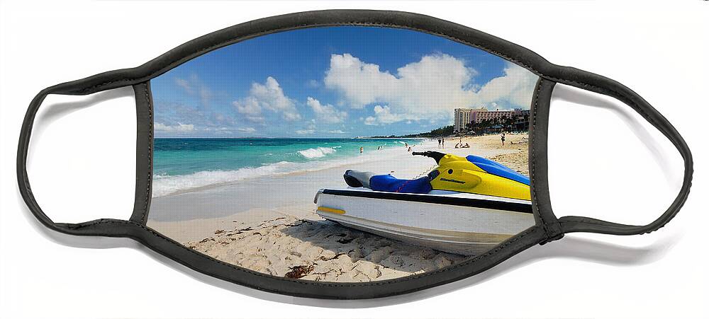 Atlantic Ocean Face Mask featuring the photograph Jet Ski on the Beach at Atlantis Resort by Amy Cicconi