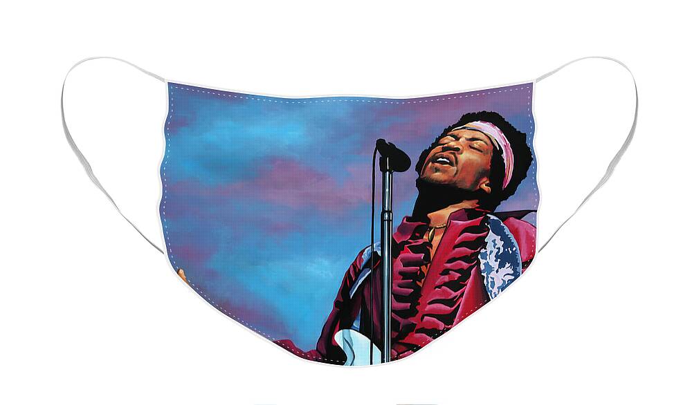 Jimi Hendrix Face Mask featuring the painting Jimi Hendrix 2 by Paul Meijering