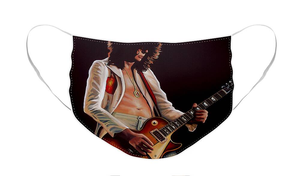 Jimmy Page Face Mask featuring the painting Jimmy Page in Led Zeppelin Painting by Paul Meijering