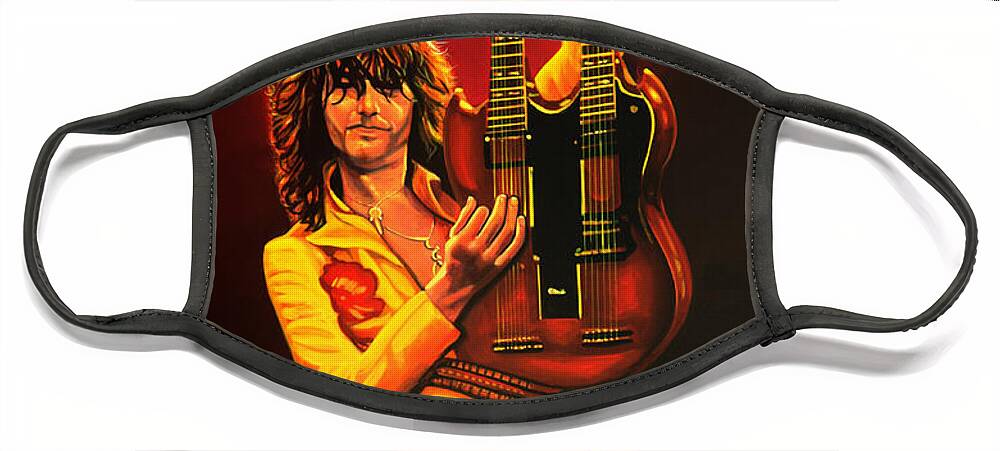 Jimmy Page Face Mask featuring the painting Jimmy Page Painting by Paul Meijering