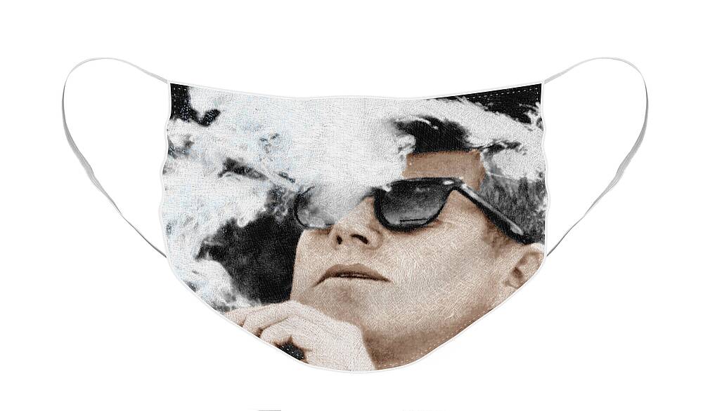 President Face Mask featuring the painting John F Kennedy Cigar and Sunglasses by Tony Rubino