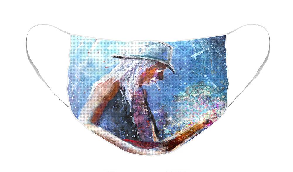 Music Face Mask featuring the painting Johnny Winter by Miki De Goodaboom