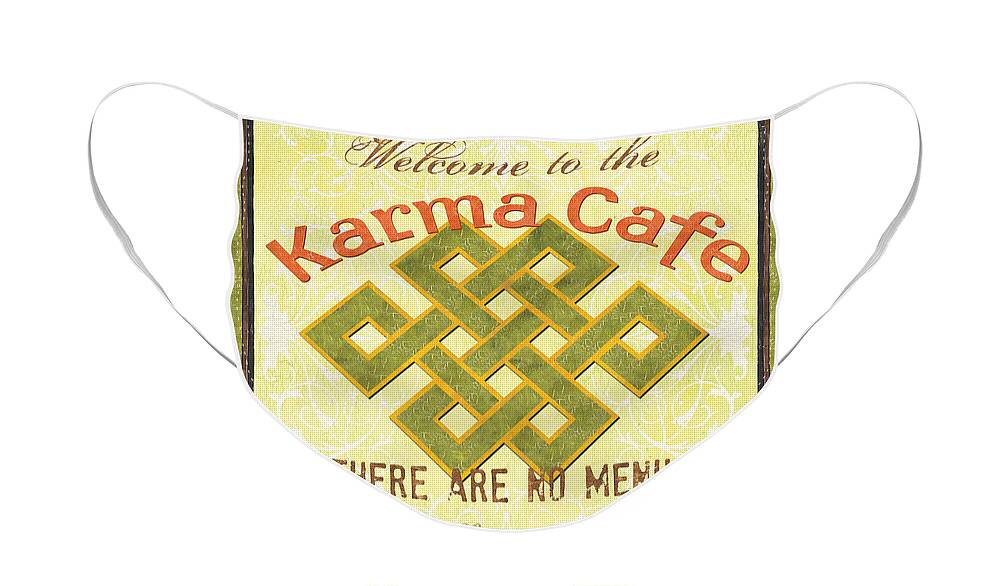 Karma Face Mask featuring the painting Karma Cafe by Debbie DeWitt