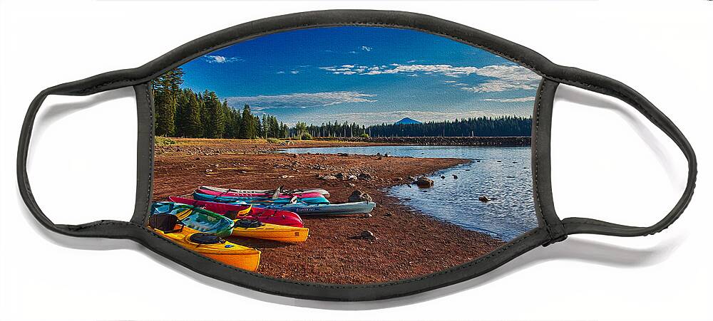 2013 Face Mask featuring the painting Kayaking on Howard Prairie Lake in Oregon by Omaste Witkowski
