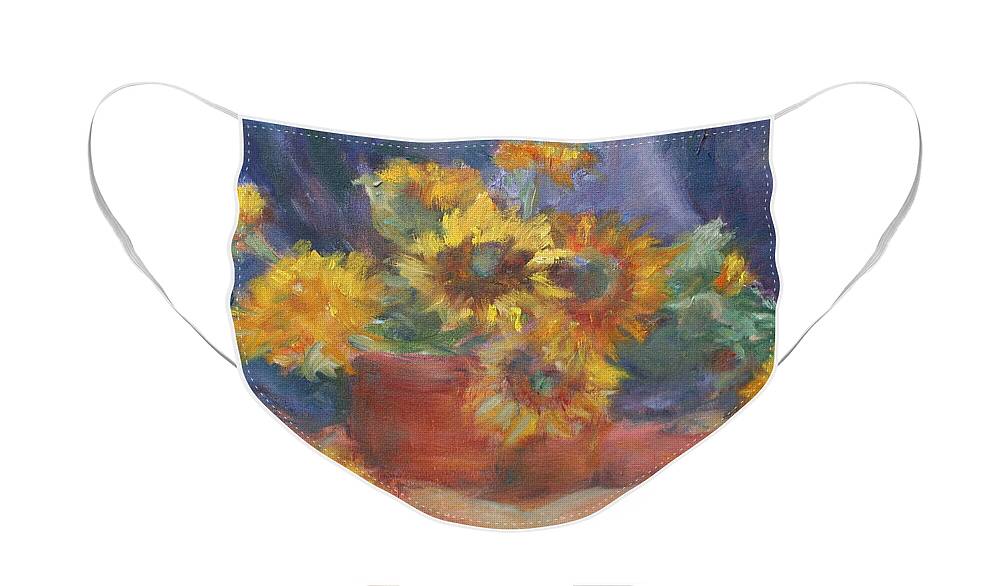 Sunflower Face Mask featuring the painting Keep on the Sunny Side - Original Contemporary Impressionist Painting - Sunflower Bouquet by Quin Sweetman
