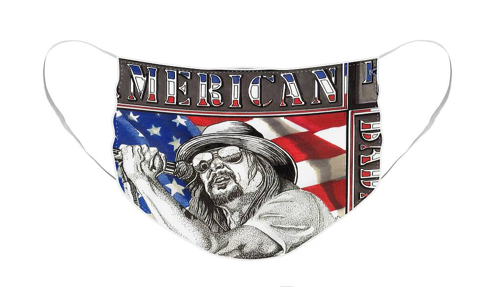 Kid Rock Face Mask featuring the drawing Kid Rock American Badass by Cory Still