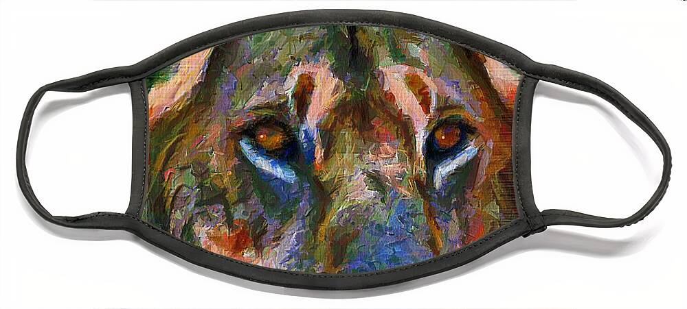 Lion Face Mask featuring the mixed media King Of The Wilderness by Georgiana Romanovna