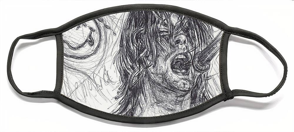 Kurt Cobain Face Mask featuring the drawing Kurt Cobain by Michael Morgan