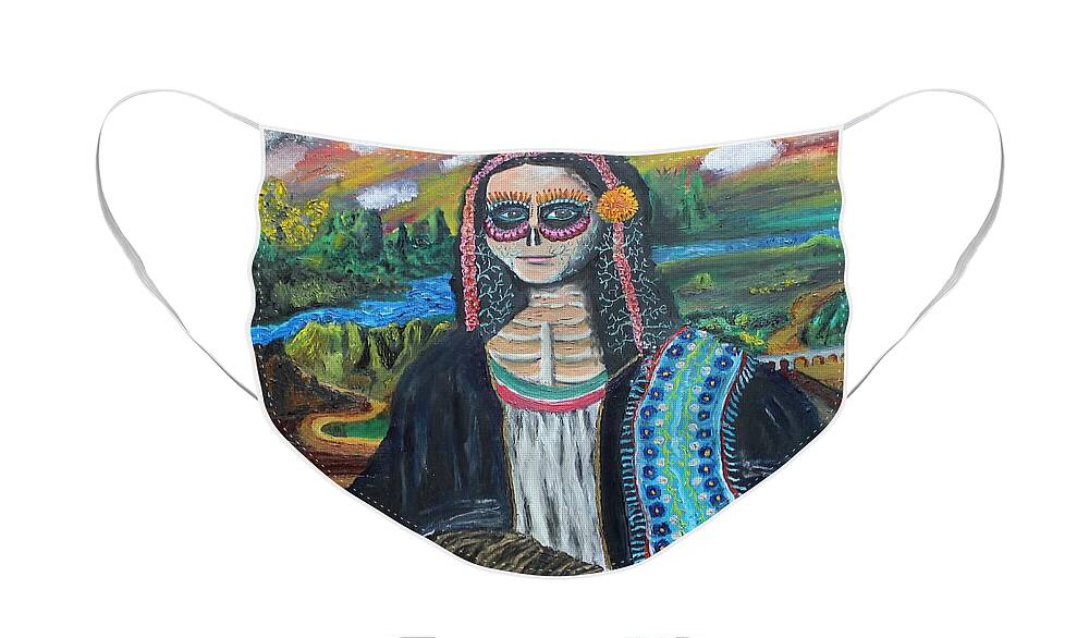 Mona Lisa Face Mask featuring the painting La Bona Lisa by Visual Renegade Art