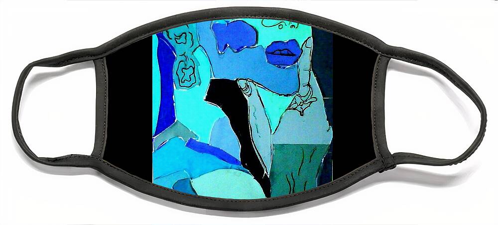 Lady Face Mask featuring the mixed media Lady in Blue by Suzanne Berthier