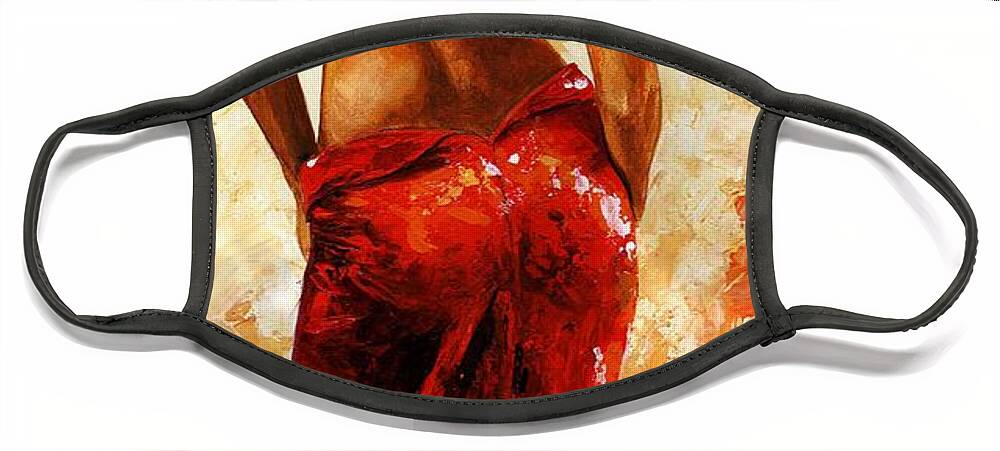 Nude Face Mask featuring the painting Lady in red 27 by Emerico Imre Toth