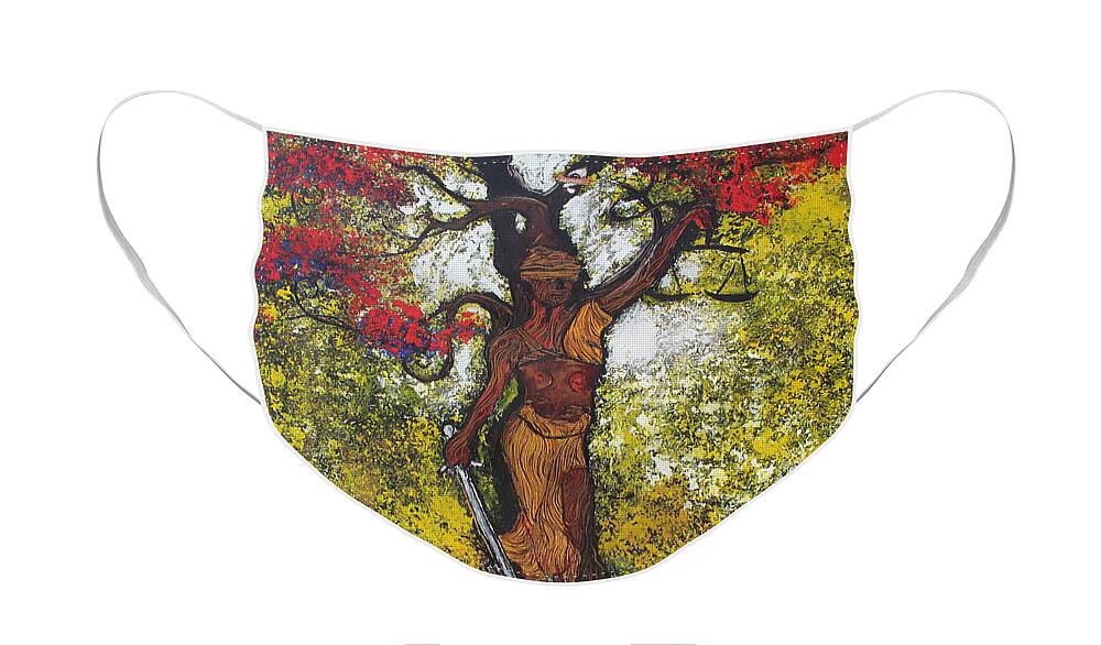 Trees Face Mask featuring the painting Lady of Justice by Stefan Duncan