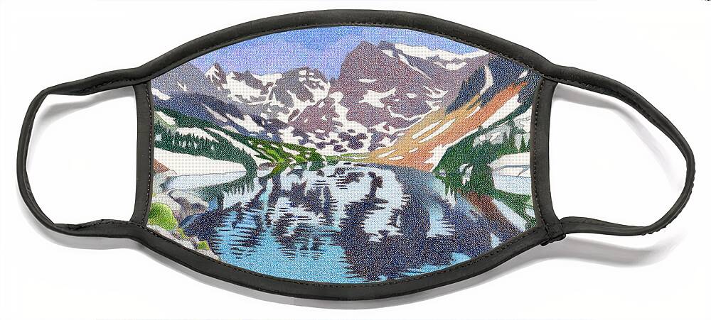 Art Face Mask featuring the drawing Lake Isabelle Colorado by Dan Miller
