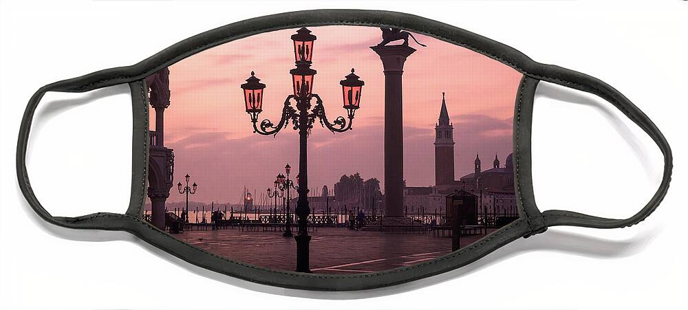 Lamppost Face Mask featuring the photograph Lamppost of Venice by Prints of Italy