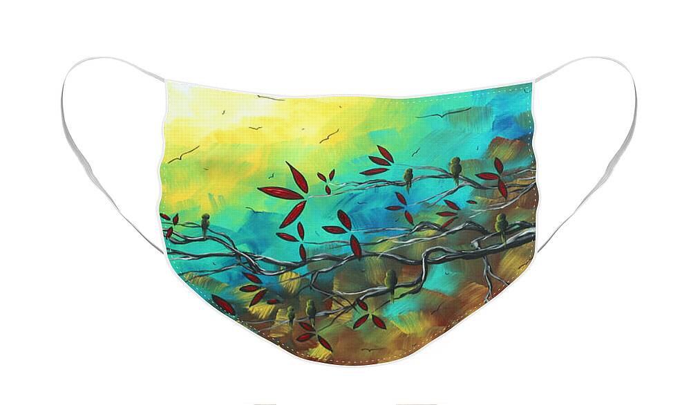 Abstract Face Mask featuring the painting Landscape Bird Original Painting Family Time by MADART by Megan Aroon