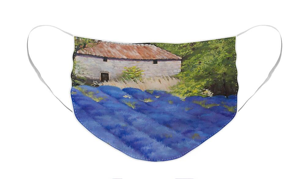 Lavender Face Mask featuring the painting Lavender Fields by Rebecca Matthews