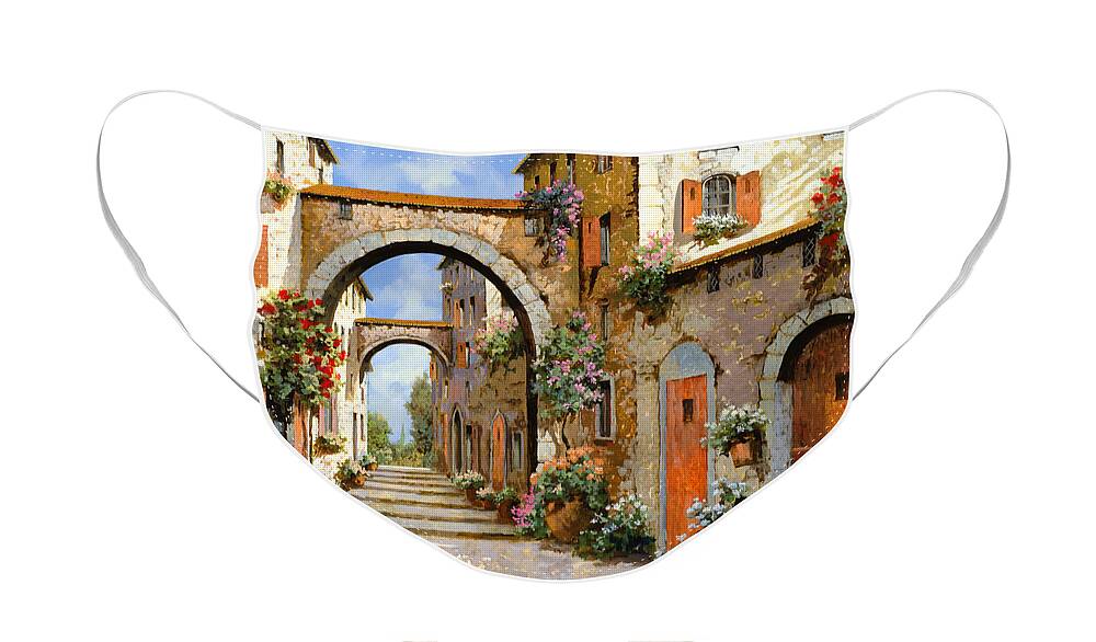 Landscape Face Mask featuring the painting Le Porte Rosse Sulla Strada by Guido Borelli