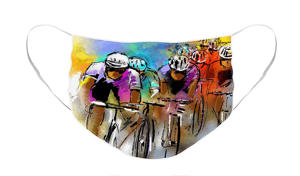 Sports Face Mask featuring the painting Le Tour de France 03 by Miki De Goodaboom