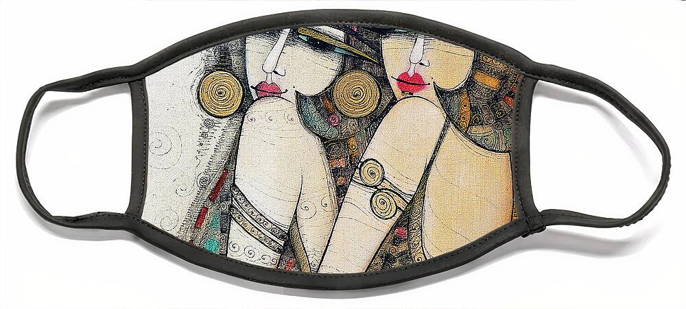 Young Girls Face Mask featuring the painting Les Demoiselles by Albena Vatcheva