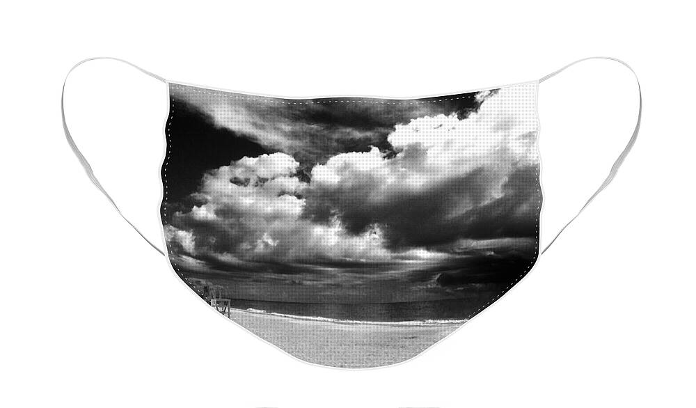 Black And White Face Mask featuring the photograph Lifeguard chair clouds by WaLdEmAr BoRrErO