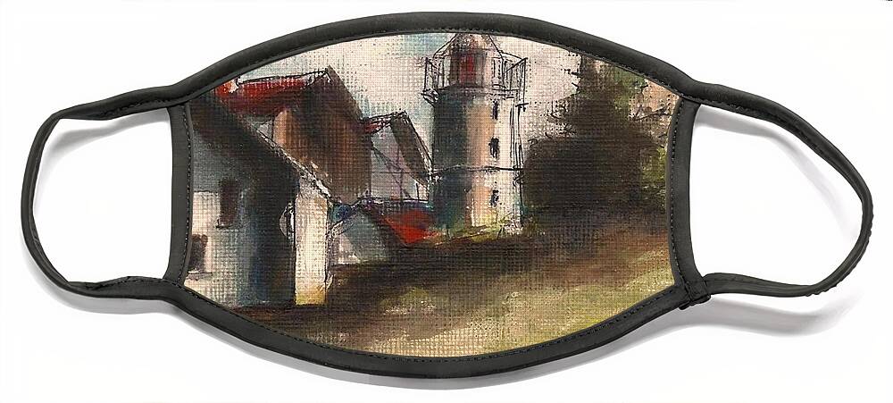 Seascape Face Mask featuring the painting Lighthouse by Day by Diane Strain