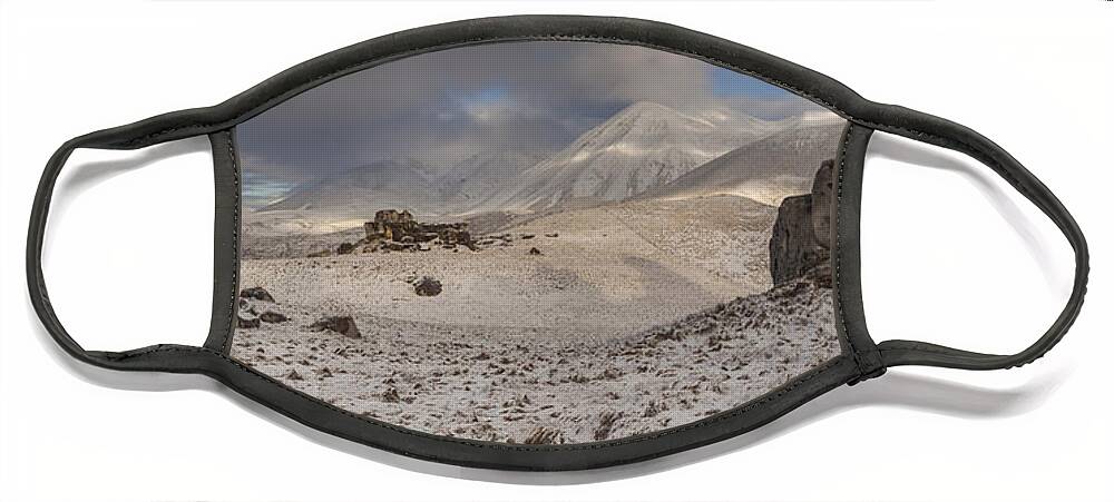 Colin Monteath Face Mask featuring the photograph Limestone Boulders And Snow by Colin Monteath