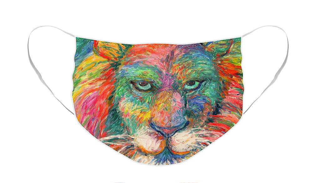 Abstract Lion Face Mask featuring the painting Lion Explosion by Kendall Kessler