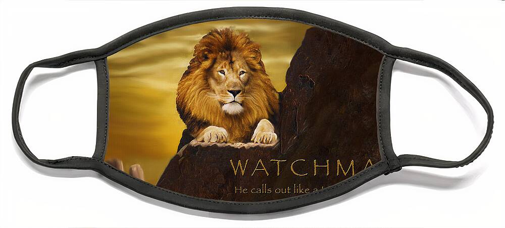Lion Face Mask featuring the digital art Lion Watchman by Constance Woods