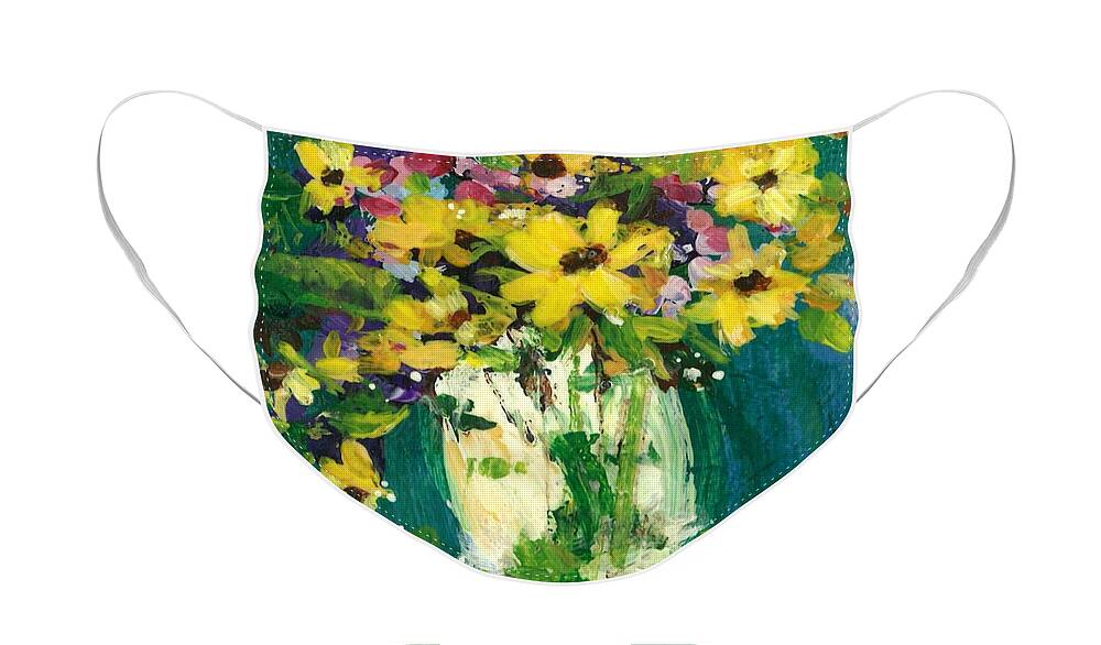Daisies Face Mask featuring the painting Little Daisies by Sherry Harradence