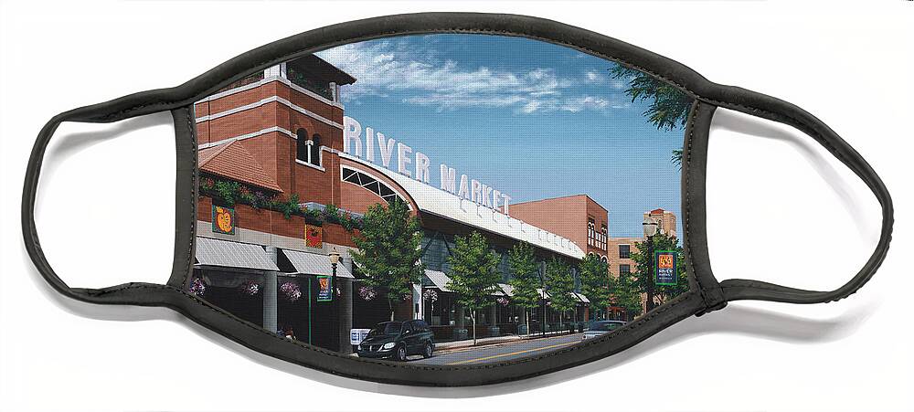 Little Rock Face Mask featuring the painting Little Rock River Market by Glenn Pollard