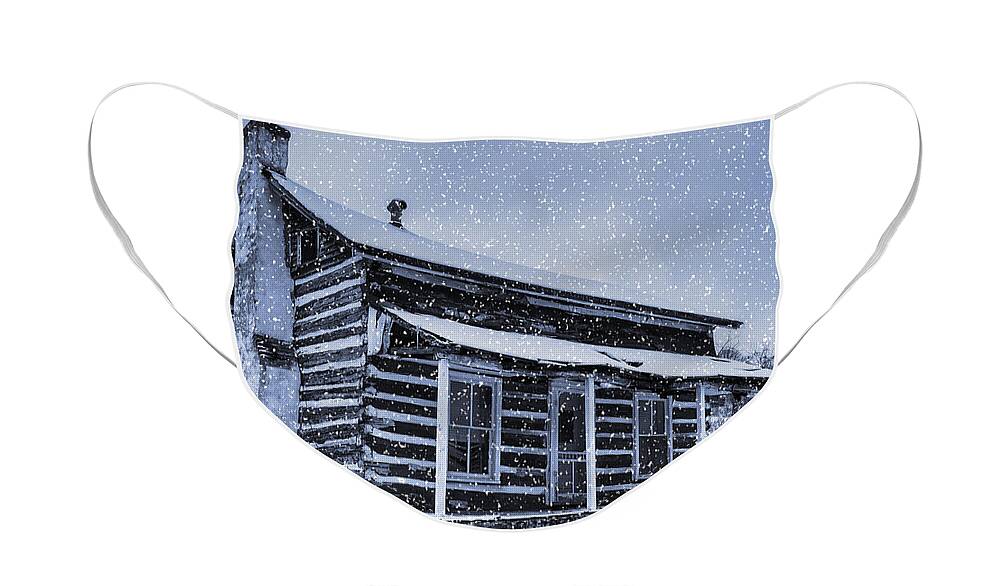 Log Cabin Face Mask featuring the photograph Log Cabin in the Snow by Greg Booher