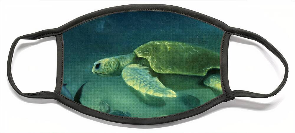 Loggerhead Turtles Face Mask featuring the painting Loggerhead Turtle by Anni Adkins