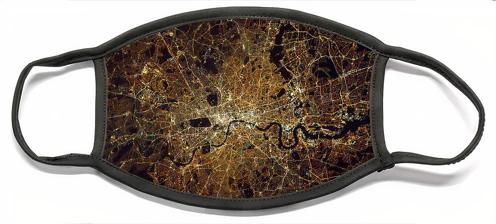 Satellite Image Face Mask featuring the photograph London At Night, Satellite Image by Science Source
