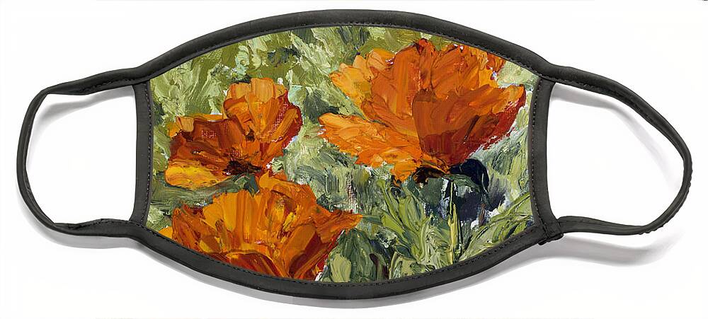 Oil Face Mask featuring the painting Longs Peak Poppies by Mary Giacomini