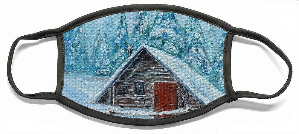 Cabin Face Mask featuring the painting Lost Mountain Cabin by Julie Brugh Riffey
