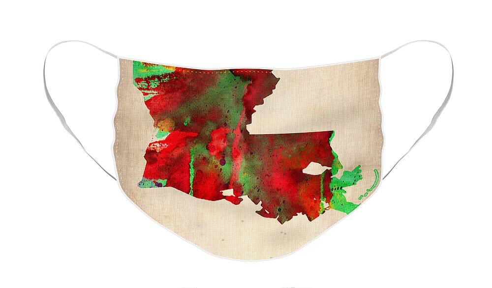 Louisiana Face Mask featuring the digital art Louisiana Watercolor Map by Naxart Studio