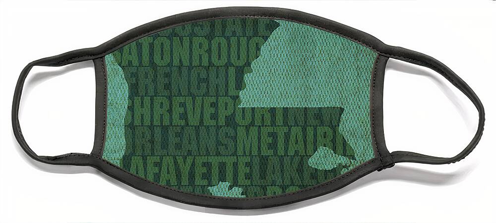 Louisiana Word Art State Map On Canvas Face Mask featuring the mixed media Louisiana Word Art State Map on Canvas by Design Turnpike
