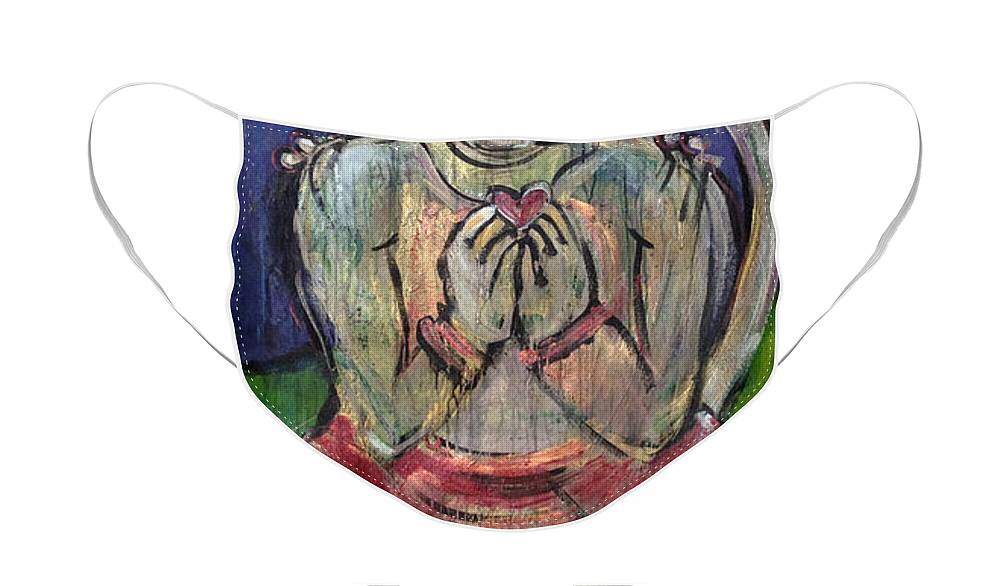 Hanuman Face Mask featuring the painting Love For Hanuman by Laurie Maves ART
