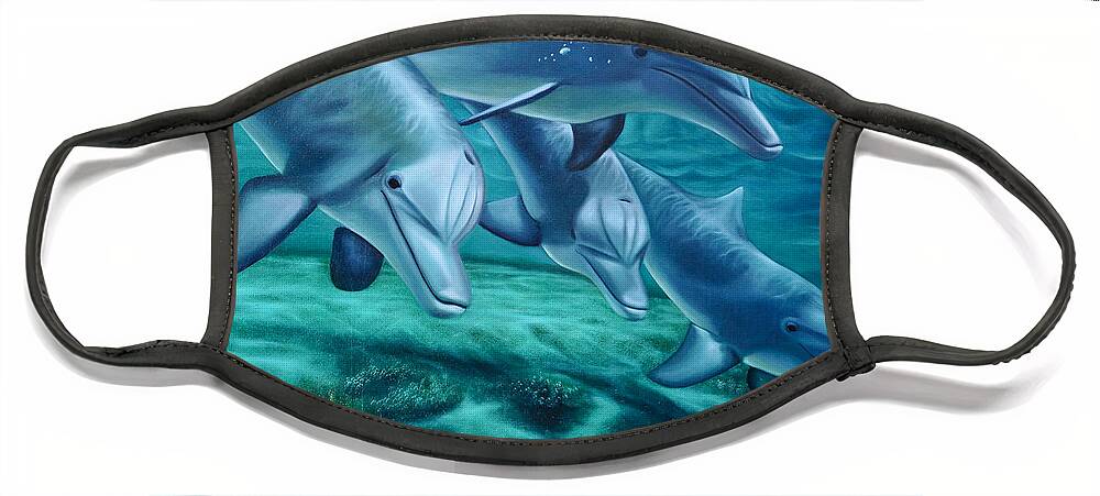 Dolphins Face Mask featuring the painting Loyal Dolphins by Ruben Archuleta - Art Gallery