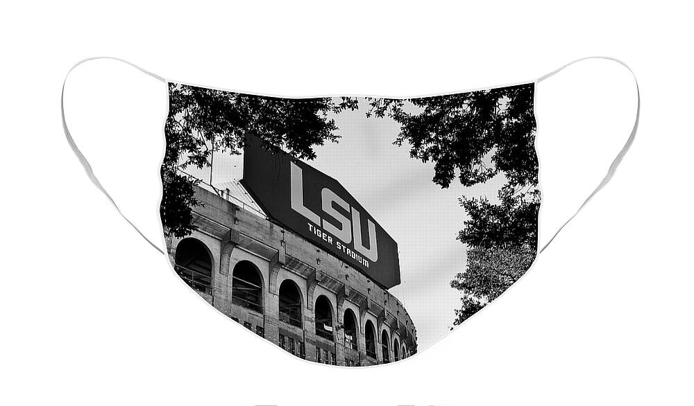Black&white Face Mask featuring the photograph LSU Through the Oaks by Scott Pellegrin
