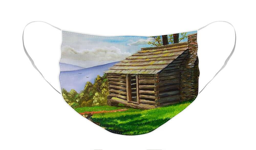 Old Cabin Face Mask featuring the painting Lunch at an Old Cabin in the Blue Ridge by Nicole Angell
