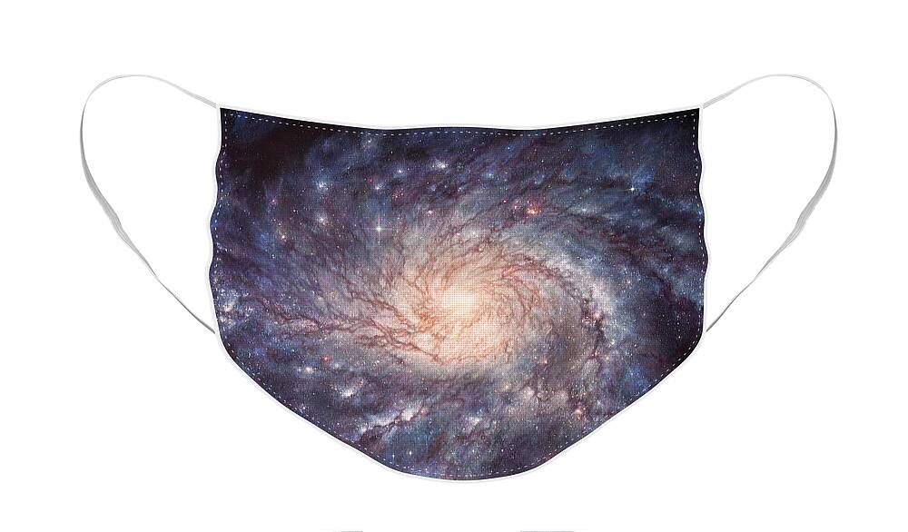 Galaxy Face Mask featuring the painting M101 Pinwheel Galaxy by Lucy West