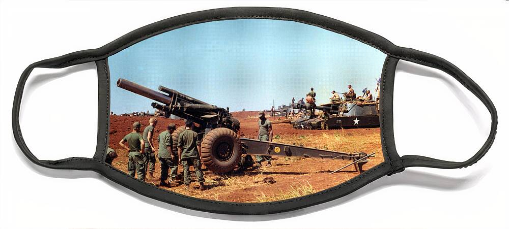  M114 Face Mask featuring the photograph M114 155 mm howitzer was a towed howitzer 4th ID Pleiku Vietnam Novembr 1968 by Monterey County Historical Society