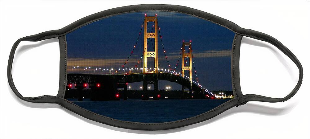Michigan Face Mask featuring the photograph Mackinac Bridge at dusk by Keith Stokes