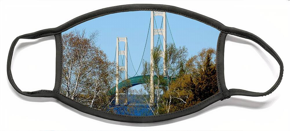 Bridges Face Mask featuring the photograph Mackinac Bridge Birches by Keith Stokes
