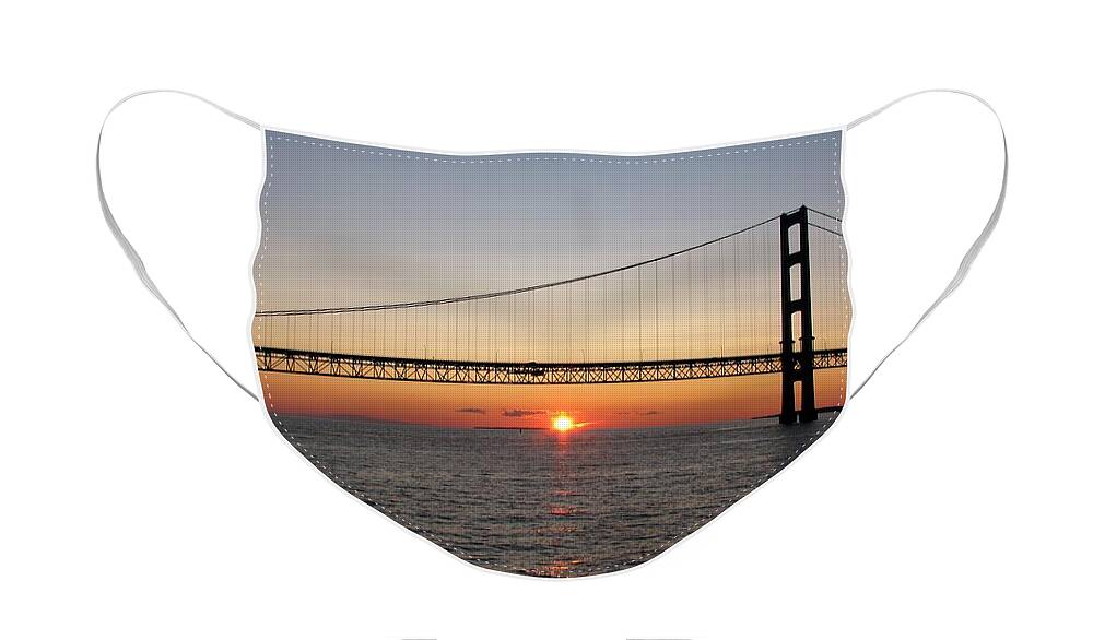 Mackinac Bridge Face Mask featuring the photograph Mackinac Bridge Sunset by Keith Stokes