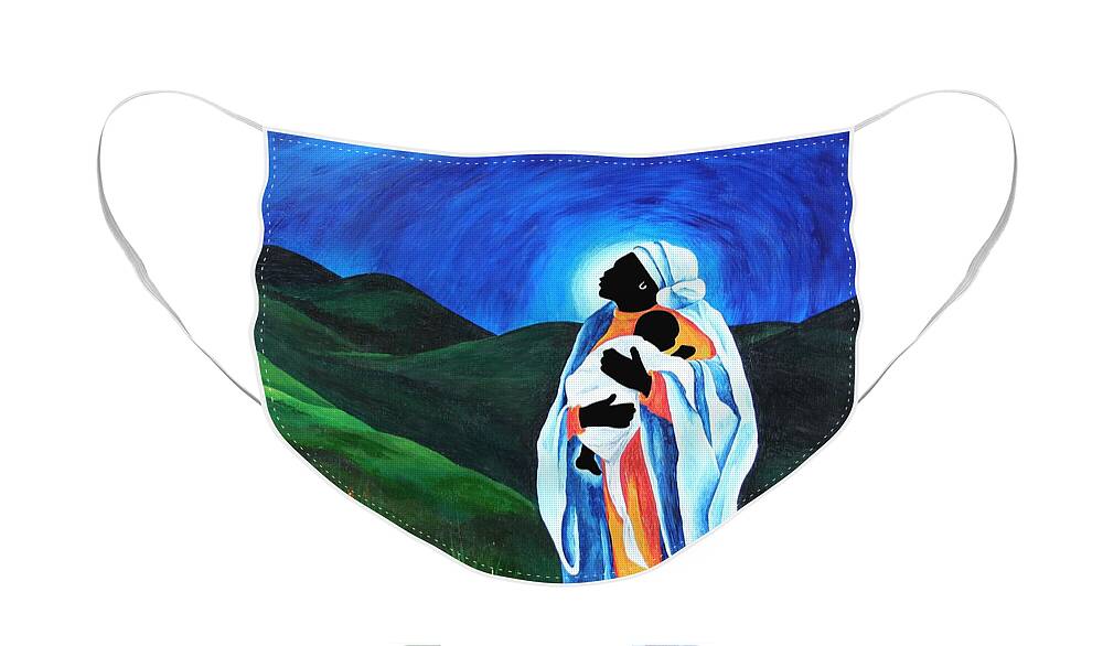 Female Face Mask featuring the painting Madonna And Child Hope For The World by Patricia Brintle