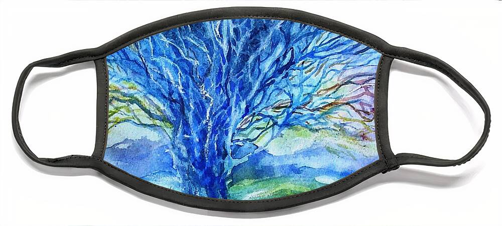 Landscape Face Mask featuring the painting Magic Thorn Tree the Celtic Tree of Life by Trudi Doyle