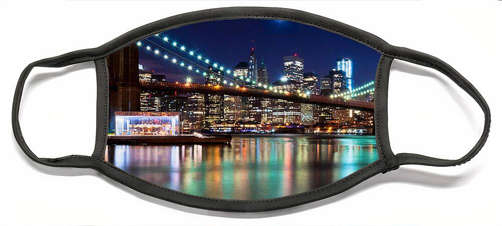 Amazing Brooklyn Bridge Face Mask featuring the photograph Magical New York Skyline Panorama by Mitchell R Grosky